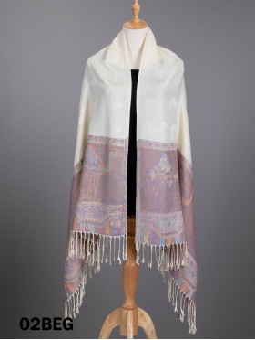 Camel Printed Pashmina Scarf W/ Tassels